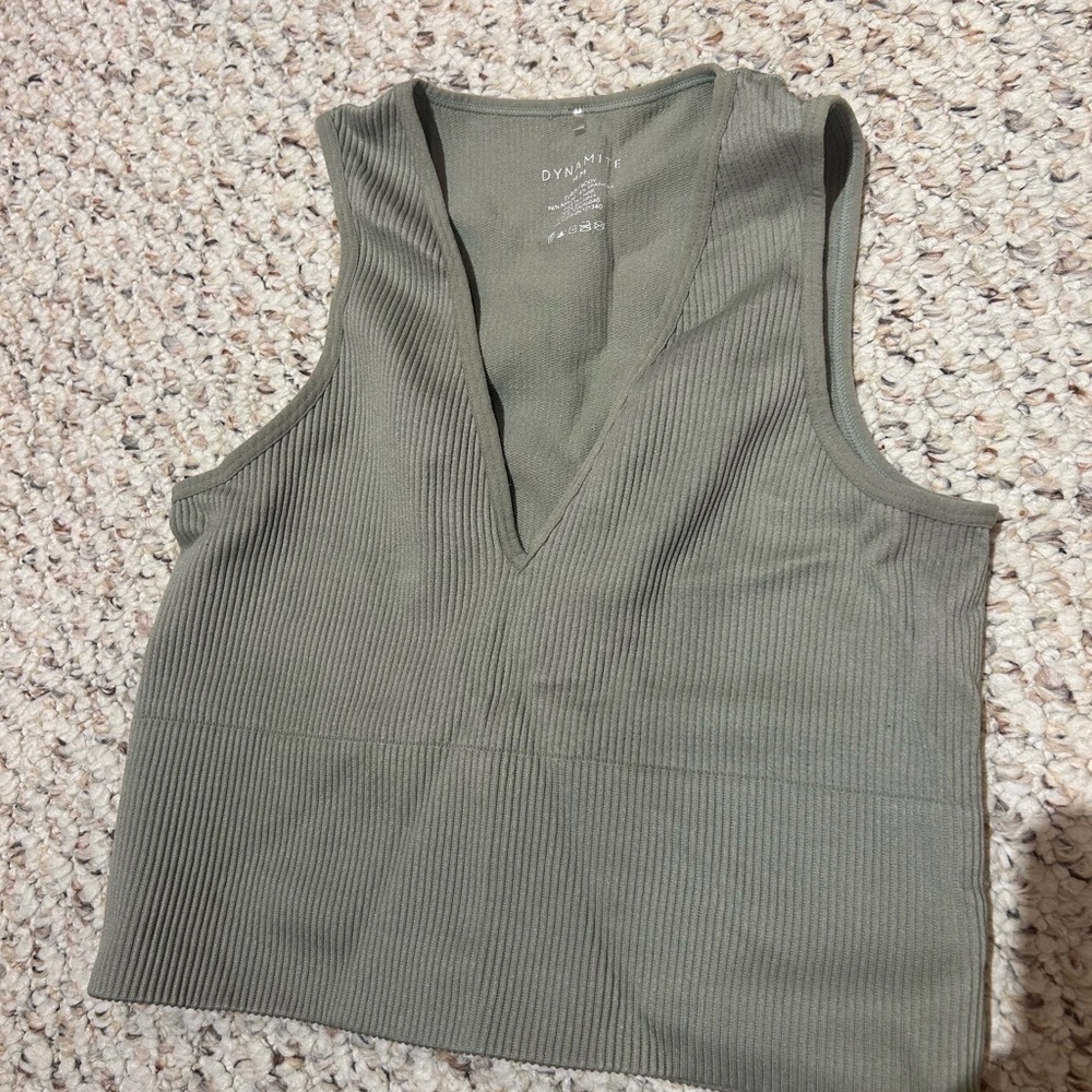 Dynamite Sage Green Kelly Ribbed Cropped Tank
